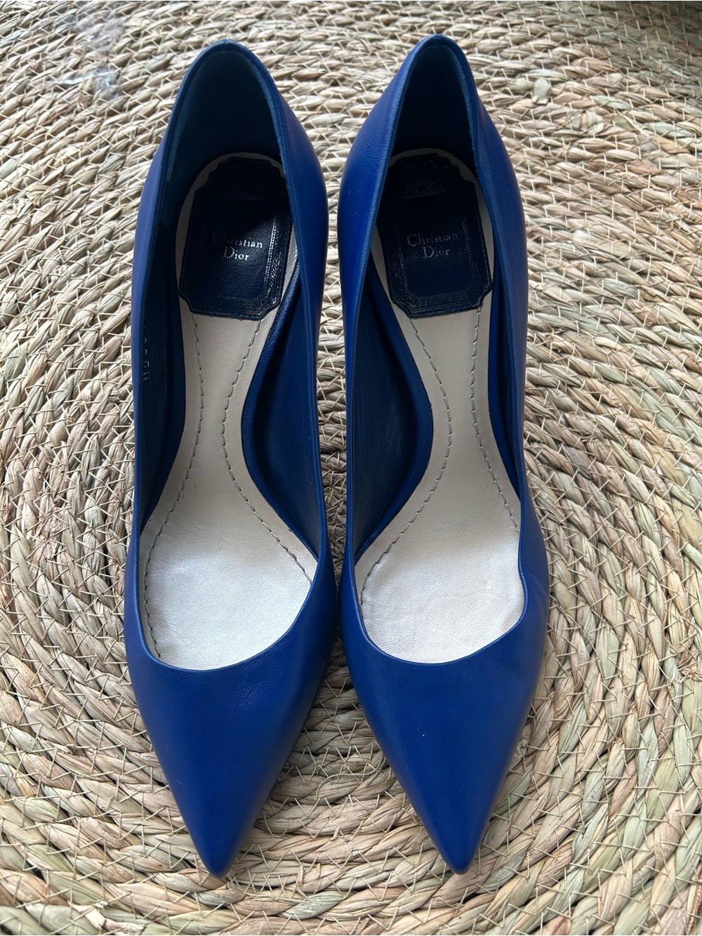 🚩steal Dior Cobalt Blue Pointed-Toe Leather Pumps